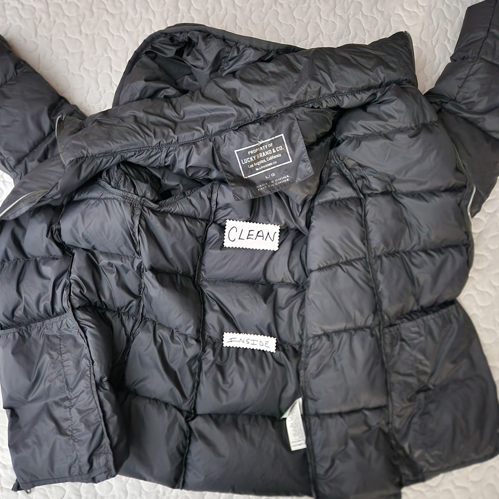 Large 40" Charcoal Gray DOWN FOWL Filled Puffer Jacket w/ Hood Packable Lucky - Picture 10 of 10